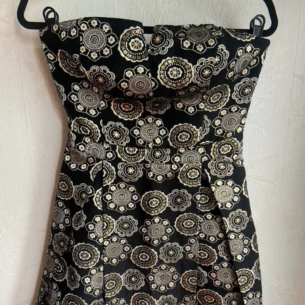 Hollister Black and Gold Brocade Strapless Mini Party Dress, Size 5